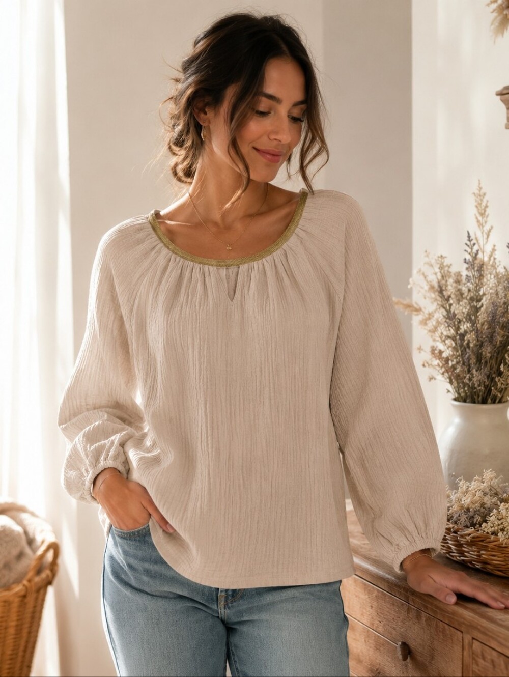 JM Collection 100% Cotton Gauze Blouse | Petite Small | NWT - Picture 1 of 11